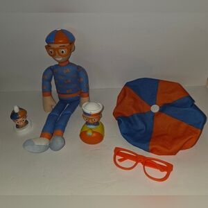 LOT Of Blippi - Talking 16” Doll, Figures And Blippi Hat & Glasses - Doll Works